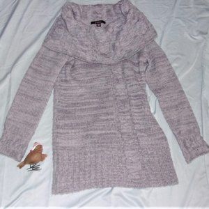 wool small long gray cowl neck cable knit  womens